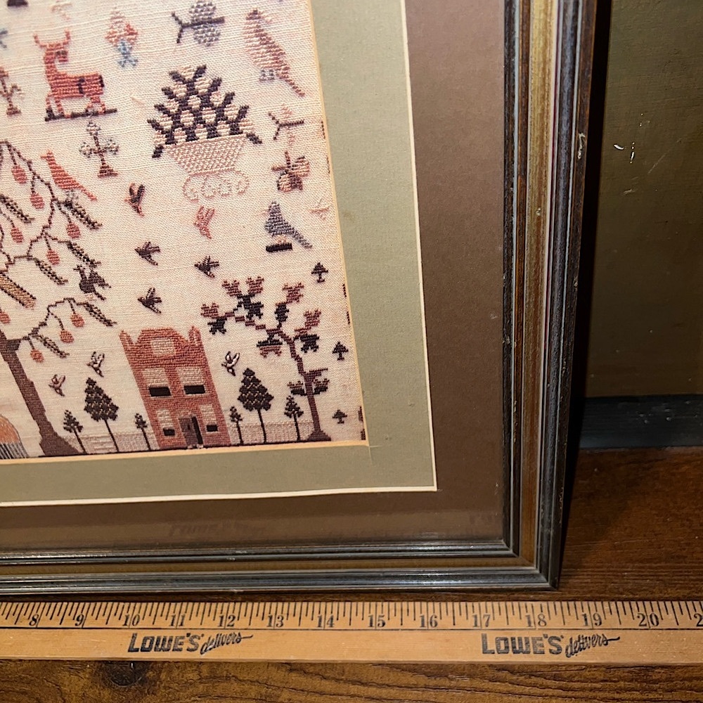 Framed Vintage Needlepoint Art 1808 by Ann Martin “On Diligence” - Picture 7 of 9